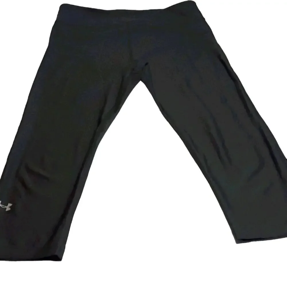 Womens Sz M Compression Heat Gear Gray Cropped Workout Leggings Under Armour